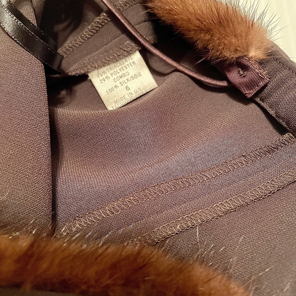 Tahari Striking Mink trimmed Spaghetti Strap Dress - Picture 7 of 13